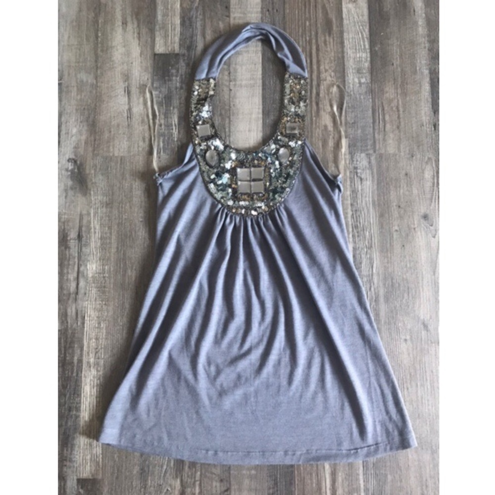 💕Bejeweled Gray Halter Top